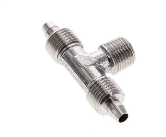 Racor rápido en T de acero inoxidable 1.4404 de 6x4 y R1/8'' con rosca macho