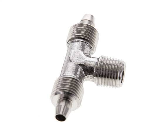 Racor rápido en T de acero inoxidable 1.4404 de 6x4 y R1/8'' con rosca macho