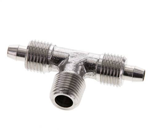 Racor rápido en T de acero inoxidable 1.4404 de 6x4 y R1/8'' con rosca macho