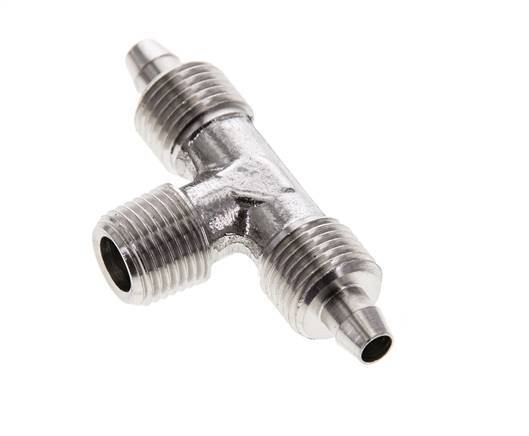 Racor rápido en T de acero inoxidable 1.4404 de 6x4 y R1/8'' con rosca macho