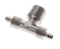 Racor rápido en T de acero inoxidable 1.4404 de 6x4 y R1/4'' con roscas macho