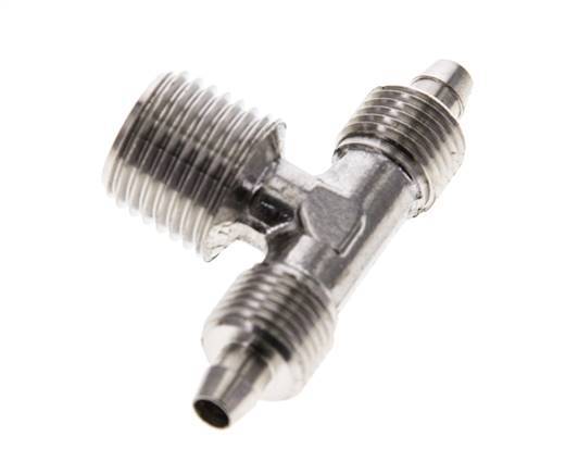 Racor rápido en T de acero inoxidable 1.4404 de 6x4 y R1/4'' con roscas macho