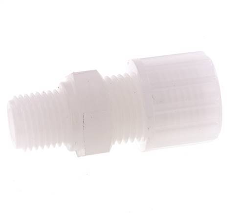 Racor de compresión recto de PVDF 10x8 mm y G3/8'' con rosca macho 10 bar