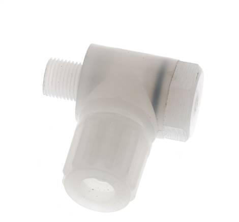 Accesorio de compresión acodado de PVDF 8x6 mm y G1/8'' con rosca macho y perno banjo 10 bar