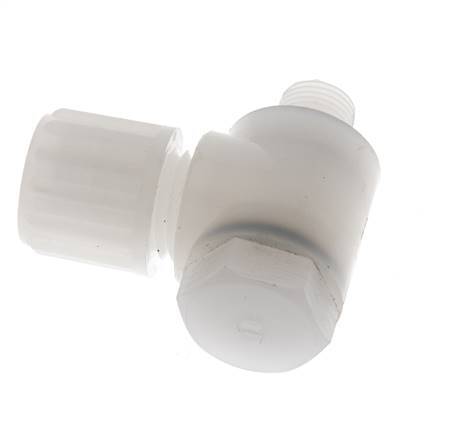 Accesorio de compresión acodado de PVDF 8x6 mm y G1/8'' con rosca macho y perno banjo 10 bar