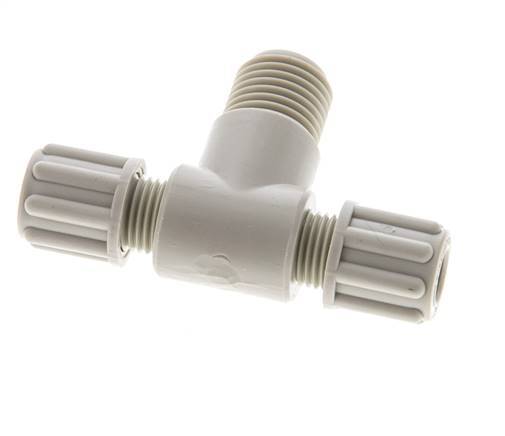 6x4mm & G1/4'' PP T-Shape Tee Compression Fitting with Male Threads 10 bar