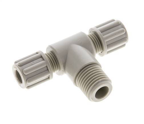 6x4mm & G1/4'' PP T-Shape Tee Compression Fitting with Male Threads 10 bar