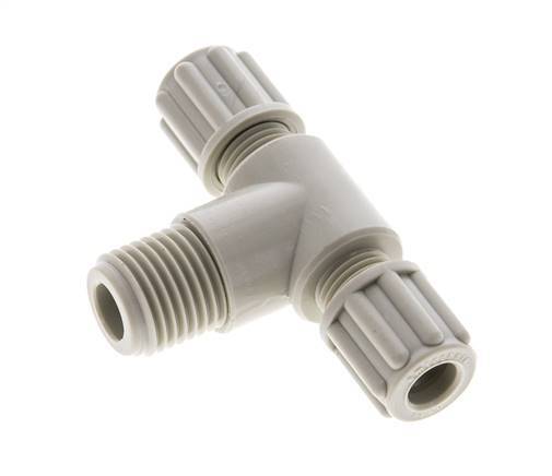 6x4mm & G1/4'' PP T-Shape Tee Compression Fitting with Male Threads 10 bar