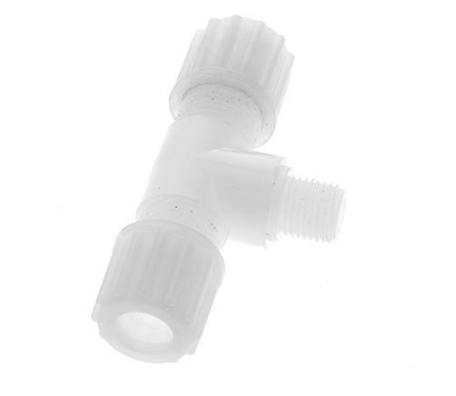 12x10mm & G1/4'' PVDF T-Shape Tee Compression Fitting with Male Threads 10 bar