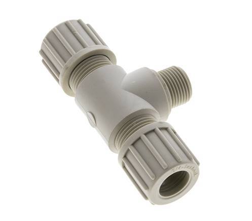 14x12mm & G3/8'' PVDF T-Shape Tee Compression Fitting with Male Threads 10 bar
