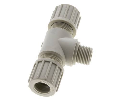 14x12mm & G3/8'' PVDF T-Shape Tee Compression Fitting with Male Threads 10 bar