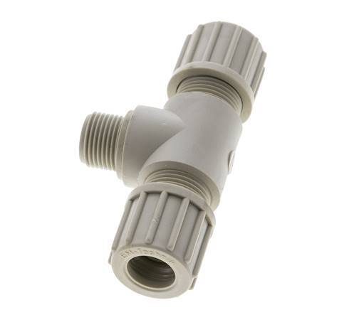 14x12mm & G3/8'' PVDF T-Shape Tee Compression Fitting with Male Threads 10 bar