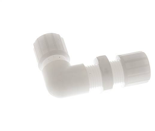 10x8mm PVDF Codo Compresión Racor Pasamuros 10 bar