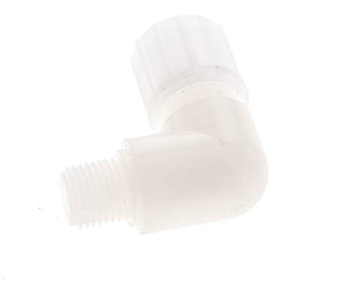 Racor de compresión codo 10x4mm y G1/4'' PVDF con rosca macho 10 bar PVC y PA