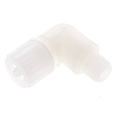 Racor de compresión codo 10x4mm y G1/4'' PVDF con rosca macho 10 bar PVC y PA