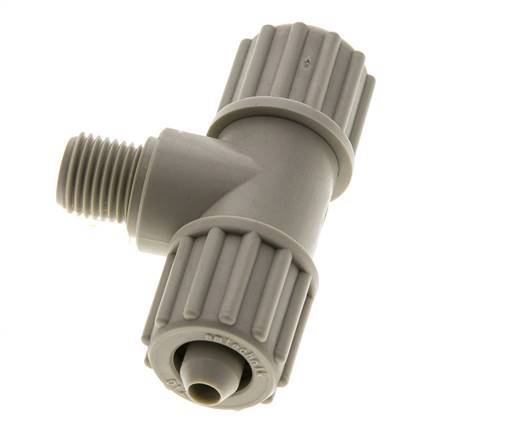 Accesorio de compresión en T de PP 12x6 mm y G1/4'' con rosca macho 10 bar PVC y PA