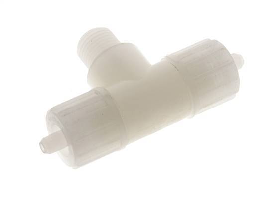 Racor de compresión en T de PVDF 10x4mm y G1/4'' con rosca macho 10 bar PVC y PA