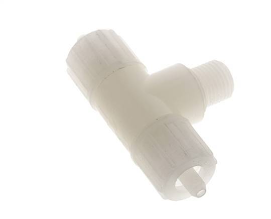 Racor de compresión en T de PVDF 10x4mm y G1/4'' con rosca macho 10 bar PVC y PA