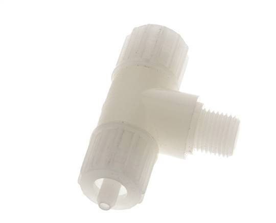 Racor de compresión en T de PVDF 10x4mm y G1/4'' con rosca macho 10 bar PVC y PA