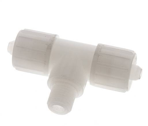 Racor de compresión en T 12x6mm & G1/4'' PVDF con rosca macho 10 bar PVC y PA