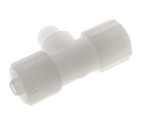 Racor de compresión en T de PVDF 15x9mm y G3/8'' con rosca macho 10 bar PVC y PA
