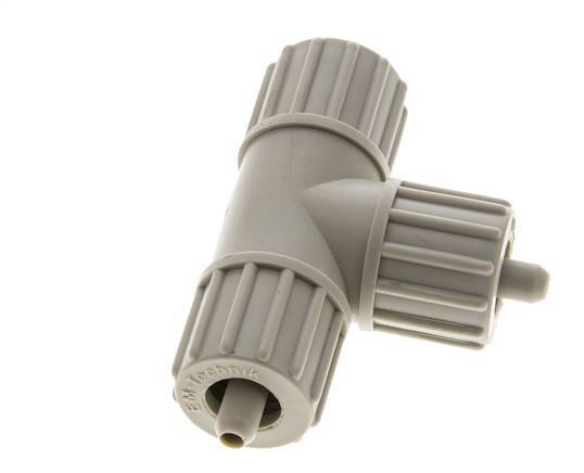 Racor de compresión en T de PP 10x4mm 10 bar PVC y PA