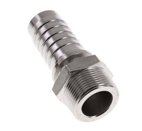 Pilar de manguera de acero inoxidable 1.4301 de 32x48 mm y R1-1/4'' con rosca macho DIN EN 14423