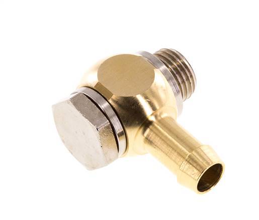 Codo de manguera de latón de 9 mm (3/8'') y G1/4'' con rosca macho giratorio de elastómero