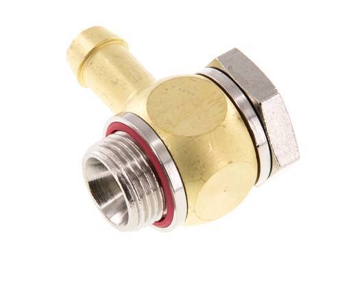 Codo de manguera de latón de 9 mm (3/8'') y G3/8'' con rosca macho giratorio de elastómero