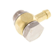 Codo de manguera de latón de 9 mm (3/8'') y G3/8'' con rosca macho giratorio de elastómero