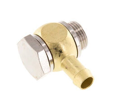 Codo de manguera de latón de 9 mm (3/8'') y G3/8'' con rosca macho giratorio de elastómero