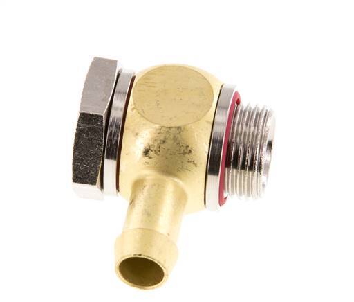 Codo de manguera de latón de 9 mm (3/8'') y G3/8'' con rosca macho giratorio de elastómero