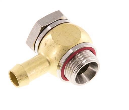 Codo de manguera de latón de 9 mm (3/8'') y G3/8'' con rosca macho giratorio de elastómero