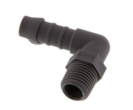 Codo para manguera de 9 mm (3/8'') y R1/4'' PA 6 con rosca macho [10 piezas]
