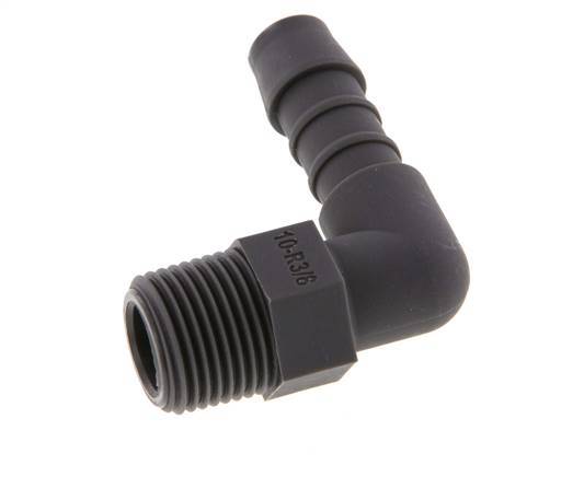 Codo de manguera de 10 mm y R3/8'' PA 6 con rosca macho [10 piezas]