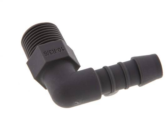 Codo de manguera de 10 mm y R3/8'' PA 6 con rosca macho [10 piezas]