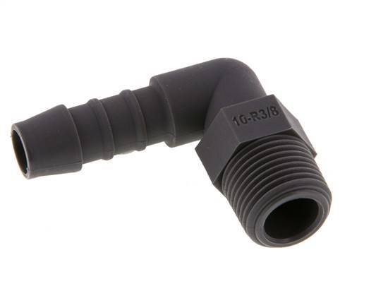 Codo de manguera de 10 mm y R3/8'' PA 6 con rosca macho [10 piezas]