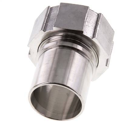 38 mm (1-1/2'') y G1-1/2'' Acero inoxidable 1.4401 Tuerca de racor para manguera Junta plana PTFE Collares de seguridad EN 14420-5 (DIN 2817)