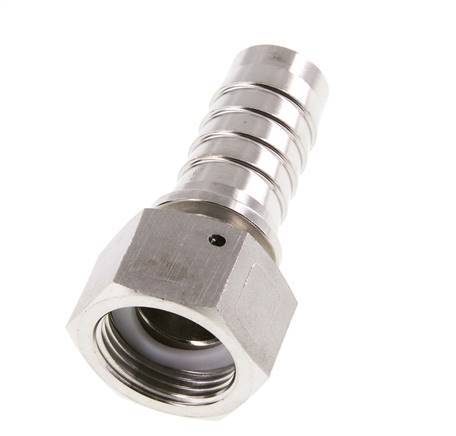 Pilar de manguera de acero inoxidable 1.4301 de 25x40 mm y G1'' con tuerca de unión DIN EN 14423 / DIN 2826