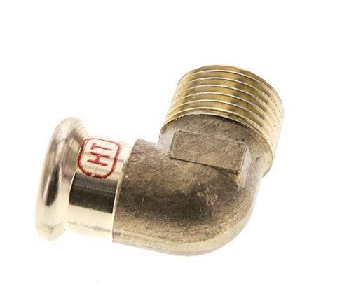 Accesorio a presión codo de 90 grados - 15 mm hembra y R 1/2'' macho - Aleación de cobre