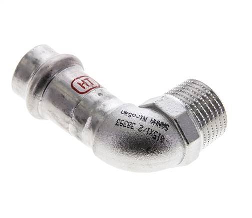 Racor a presión codo de 90 grados - 15 mm hembra y R 1/2'' macho - Acero inoxidable