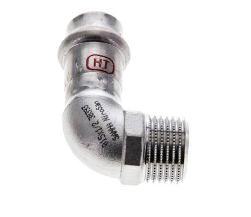 Racor a presión codo de 90 grados - 15 mm hembra y R 1/2'' macho - Acero inoxidable