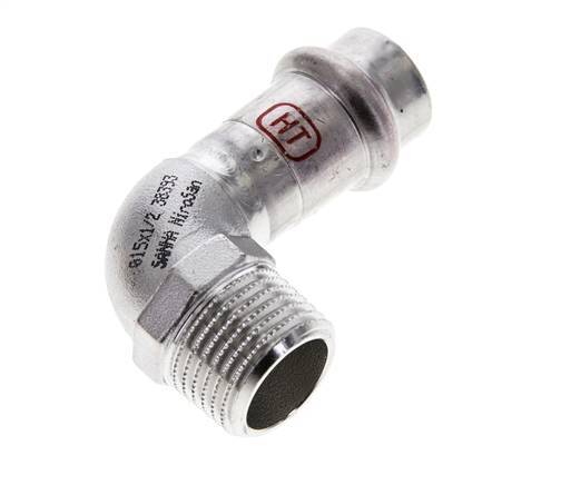 Racor a presión codo de 90 grados - 15 mm hembra y R 1/2'' macho - Acero inoxidable
