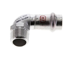 Racor a presión codo de 90 grados - 15 mm hembra y R 1/2'' macho - Acero inoxidable