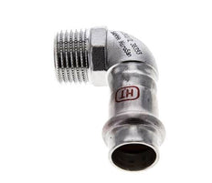 Racor a presión codo de 90 grados - 15 mm hembra y R 1/2'' macho - Acero inoxidable
