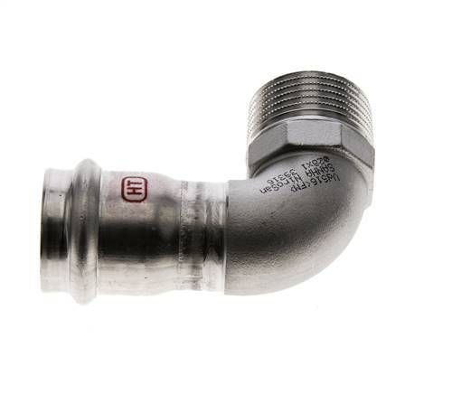 Accesorio a presión codo de 90 grados - 28 mm hembra y R 1'' macho - Acero inoxidable