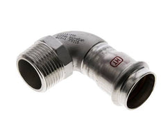 Accesorio a presión codo de 90 grados - 28 mm hembra y R 1'' macho - Acero inoxidable