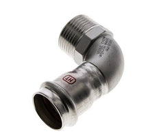 Accesorio a presión codo de 90 grados - 28 mm hembra y R 1'' macho - Acero inoxidable