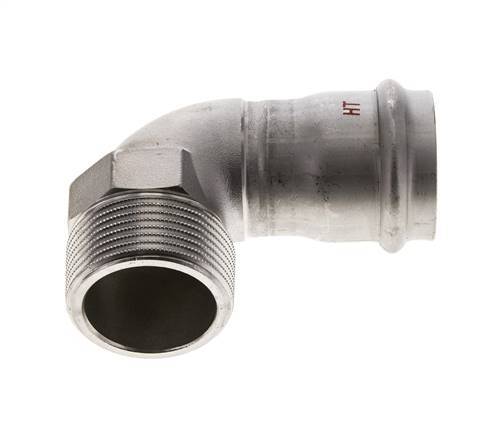 Racor a presión codo de 90 grados - 35 mm hembra y R 1-1/4'' macho - Acero inoxidable