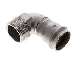 Racor a presión codo de 90 grados - 35 mm hembra y R 1-1/4'' macho - Acero inoxidable